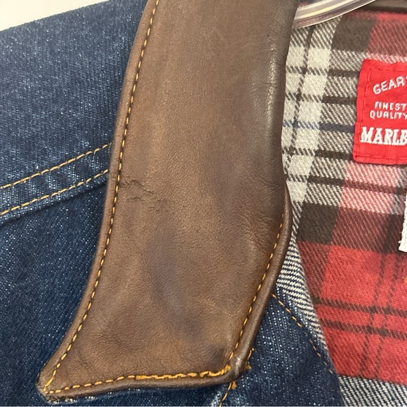 Marlboro Country store Men's Blue Denim Jacket with Brown leather Collar size M - Picture 5 of 8